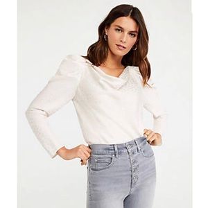 Ann Taylor Spotted Puff sleeve Cowl Neck satin Top